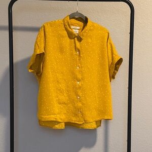 Nicole Miller 100% Linen Yellow Polka Dot Button-Up Shirt Women’s Large